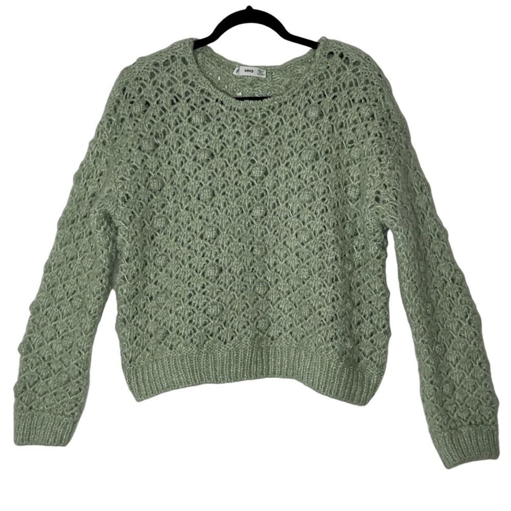 MNG By MANGO Sweater Women Medium Mint CABLE KNIT Outdoor Cozy Cropped‎ Cozy